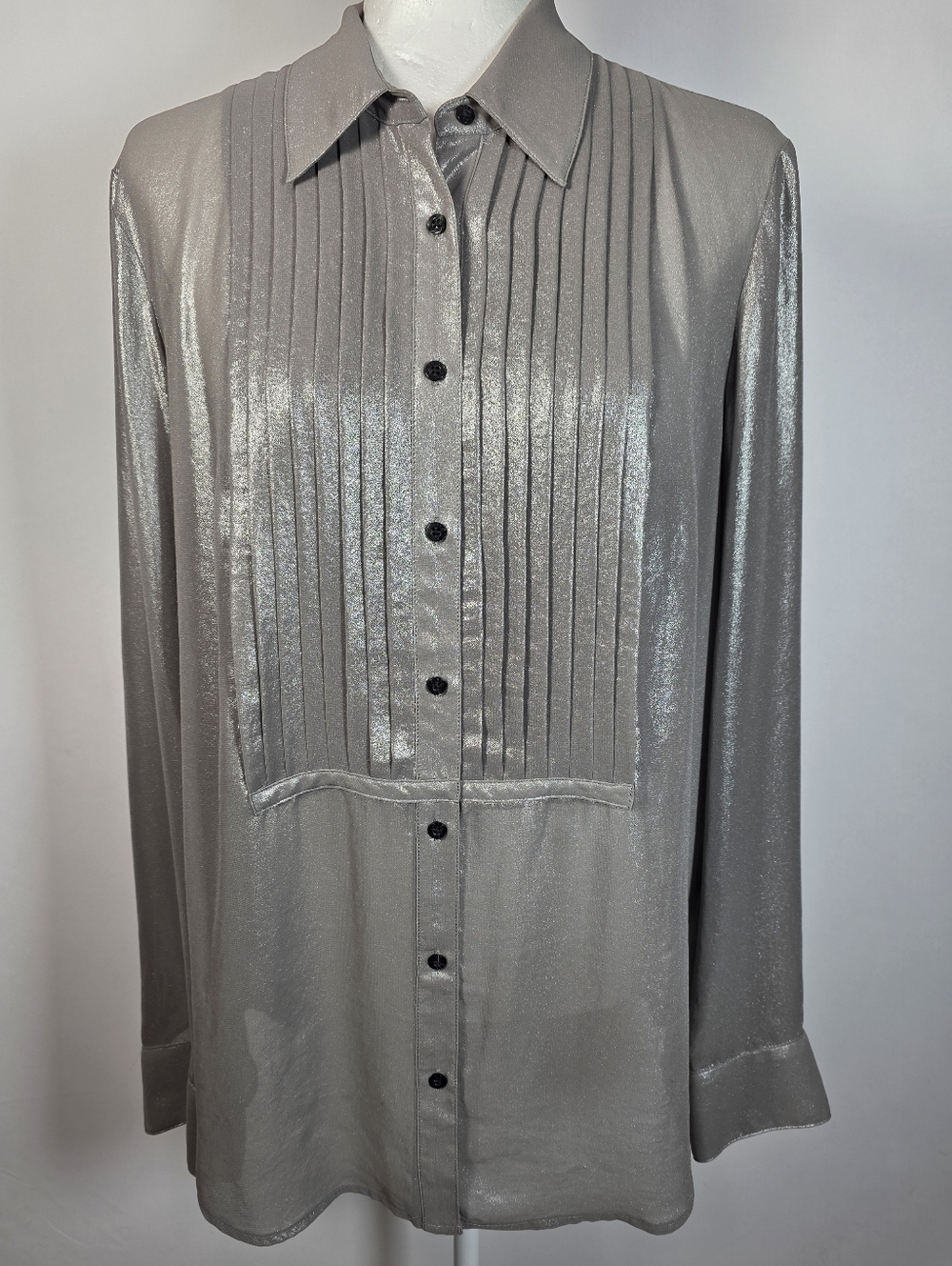 Lauren Ralph Lauren Metallic Pleated Blouse Gray L‎